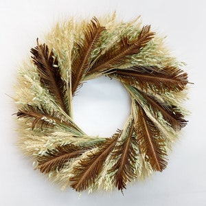 Handmade Wheat Wreath: Blonde Avena Oats & Brown Fern Fronds