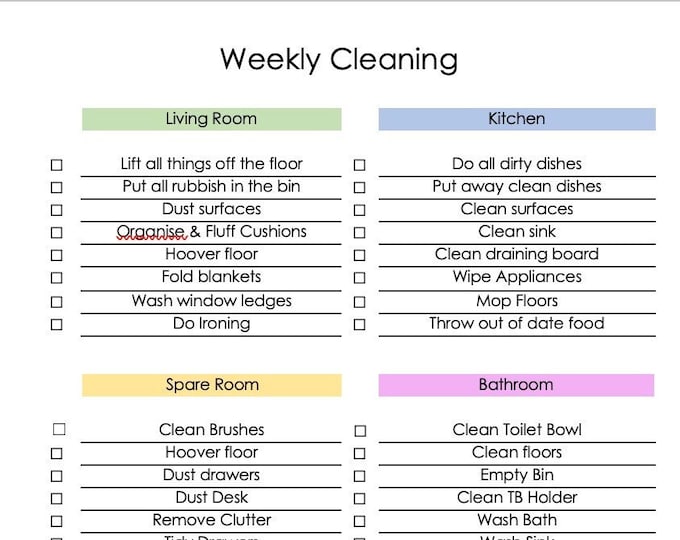 Weekly Cleaning Checklist Etsy