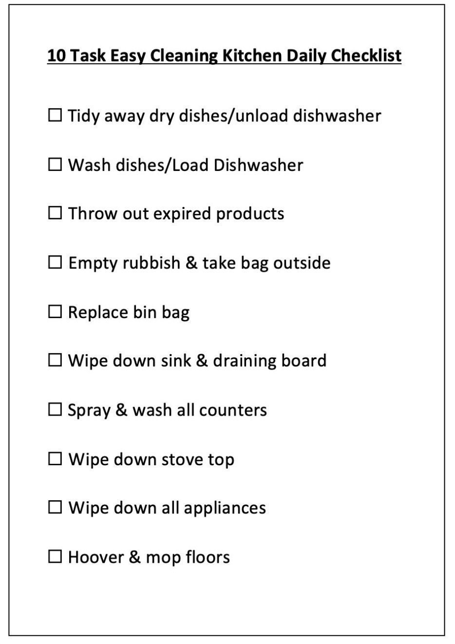 10 Task Easy Kitchen Cleaning Checklist Digital Download Etsy