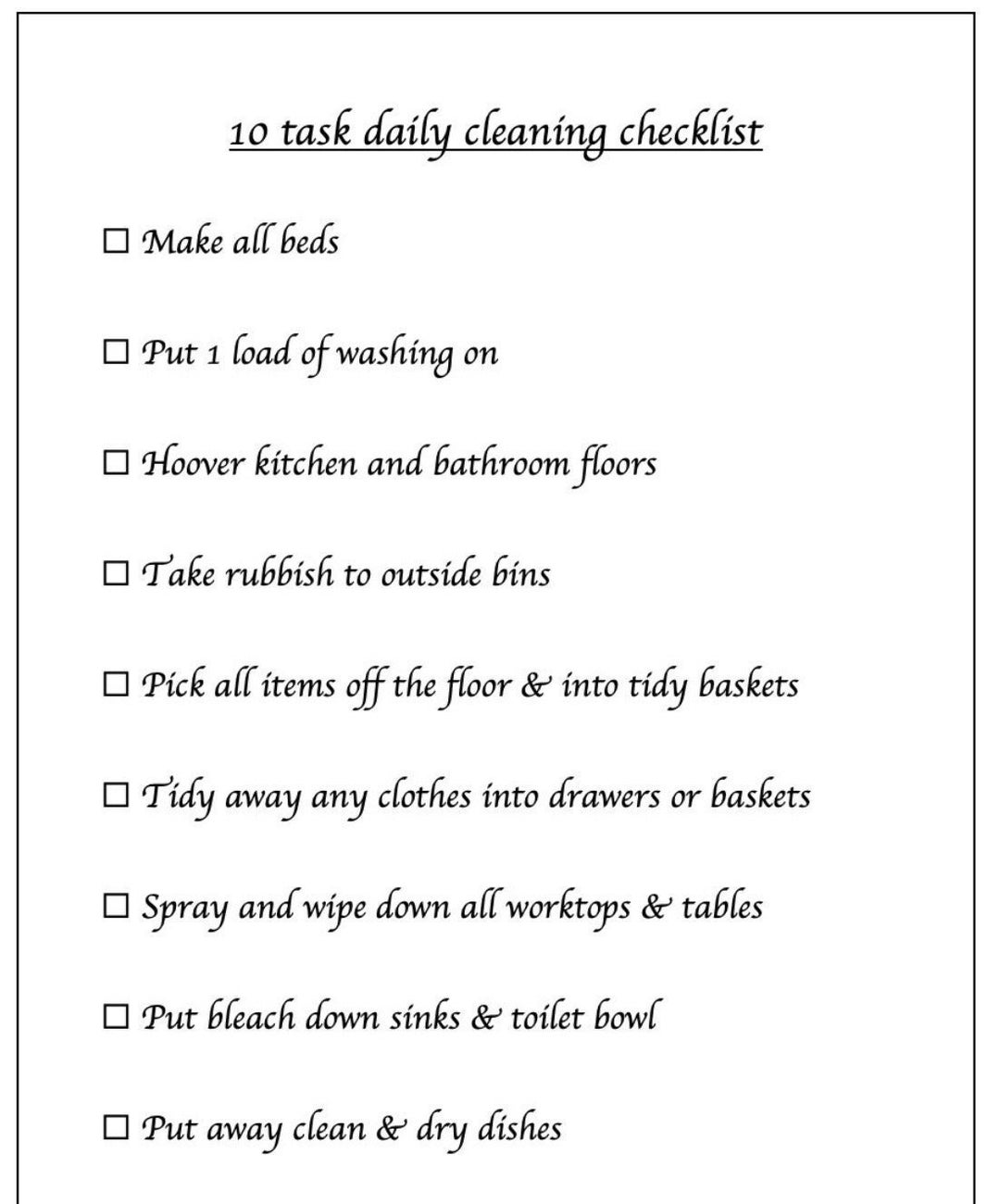 10 Task Easy Cleaning Checklist Etsy