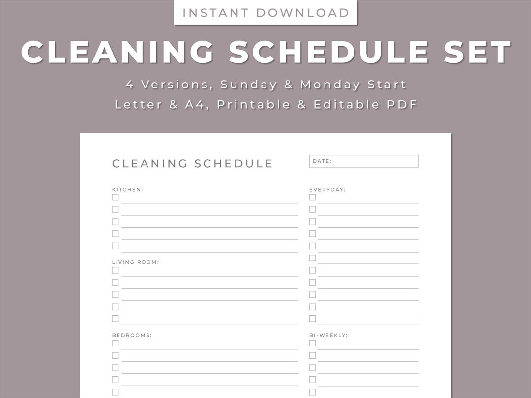 Cleaning Schedule Printable: Daily, Weekly, Monthly Checklist (PDF) - Etsy