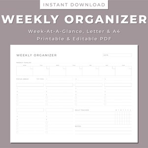Weekly Planner Printable: Goal List, Habit Tracker (Letter/A4)