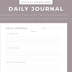 Daily Journal Printable Planner: Morning & Evening Prompts (PDF)