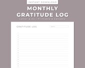 Monthly Gratitude Log Printable: Simple Gratitude Tracker (Letter/A4) (Instant Download)
