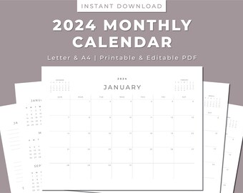 2024 Monthly Calendar Printable: Minimalist Landscape Design (a4