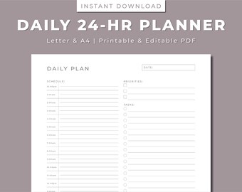 24-Hour Daily Planner: Printable Schedule, To-Do List (PDF)