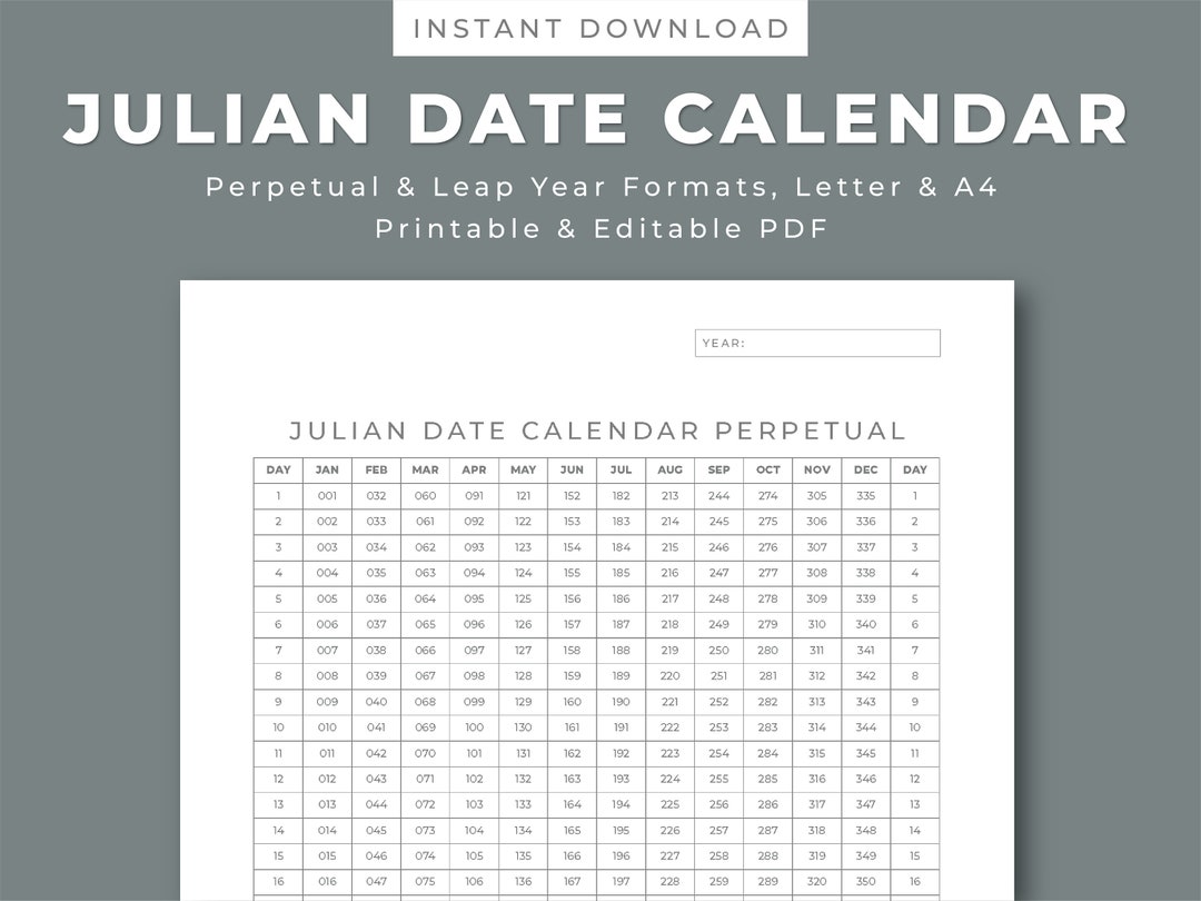 Julian Date Calendar Project Management Perpetual Leap Etsy