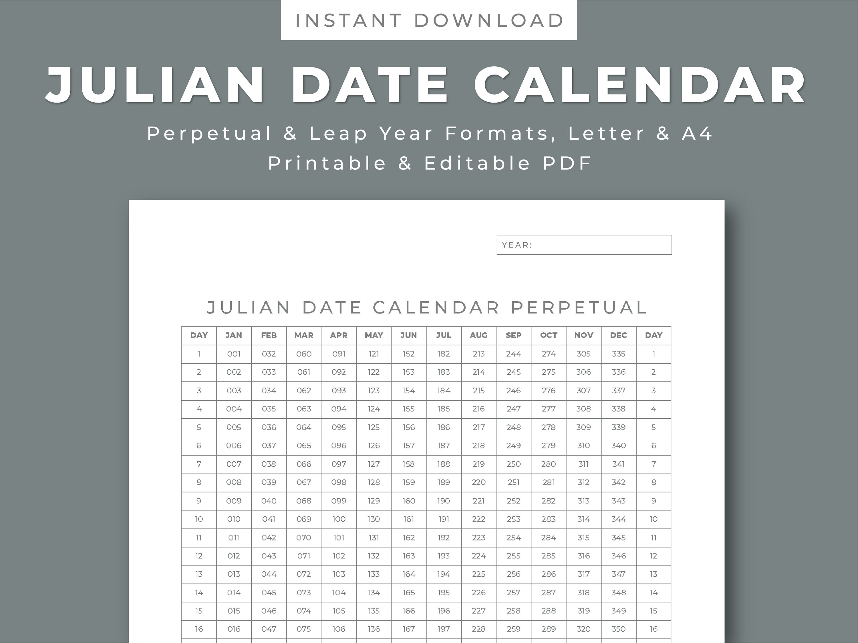 Julian Date Calendar Project Management Perpetual Leap - Etsy Canada