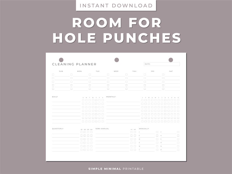 Cleaning Planner Printable, Daily Weekly Monthly Quarterly Semi-annual ...