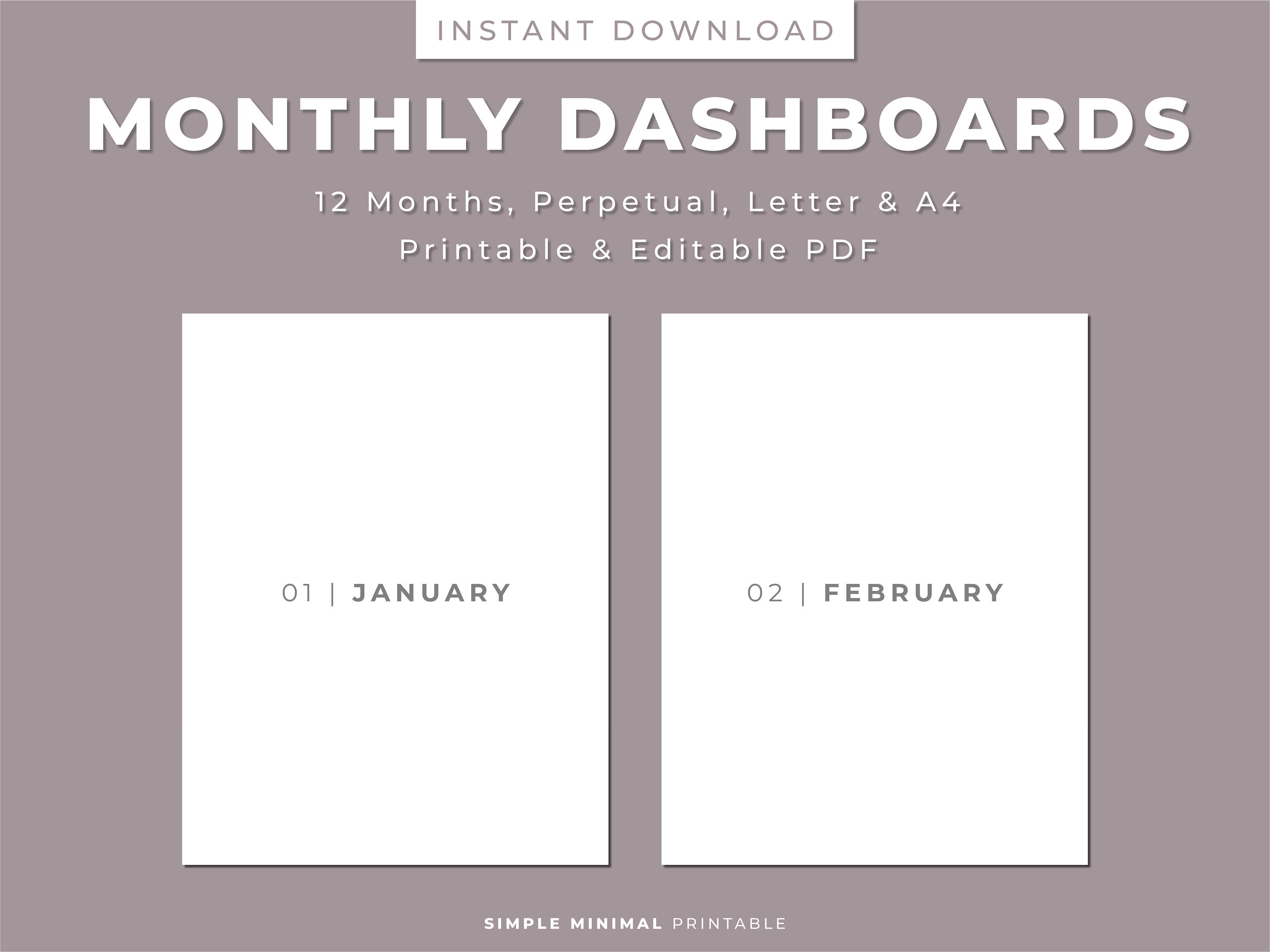 Minimal Monthly Planner Dashboard: Letter/a4 Printable (PDF) - Etsy