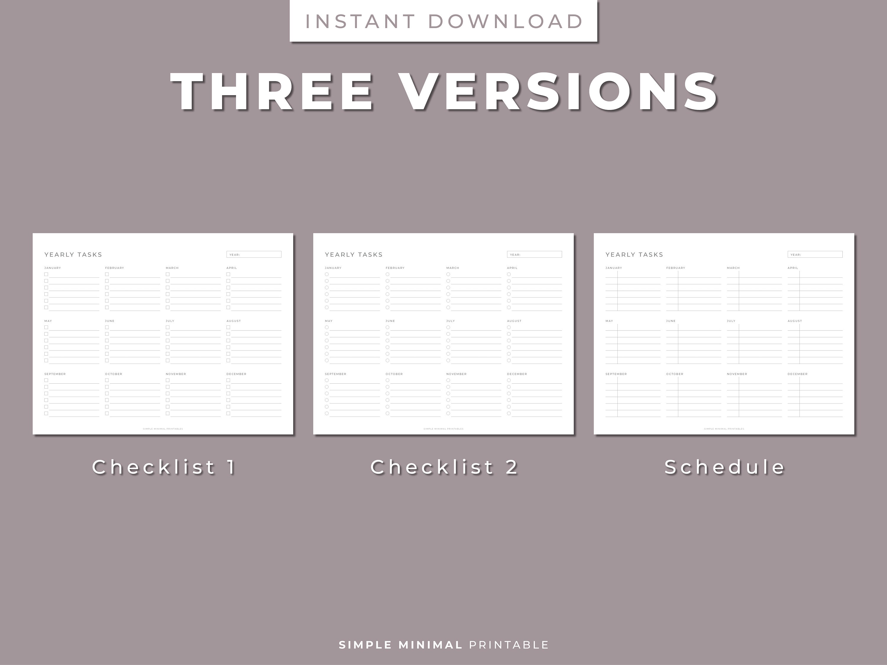 Yearly task planner printable year at a glance annual perpetual