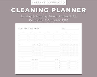 Printable Cleaning Planner: Daily, Weekly, Monthly Checklist (Letter/A4 PDF)
