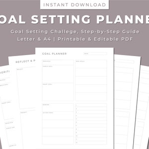 May include: Printable goal setting planner with sections for reflecting on principles, setting simple and SMART goals, identifying barriers, and outlining action steps. The planner includes a date field and space for mini goals.