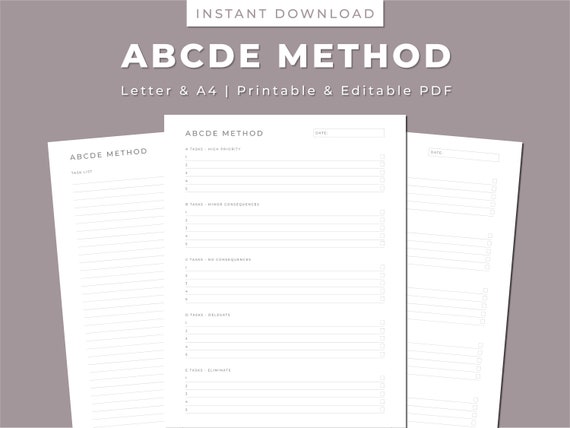 ABCDE Method Productivity Printable: Task List (Letter/A4 PDF)