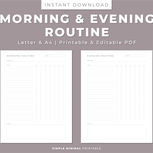 Morning & Evening Routine Printable: Habit Tracker Planner (Letter/A4 PDF)