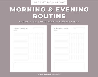 Morning & Evening Routine Printable: Habit Tracker Planner (Letter/A4 PDF)