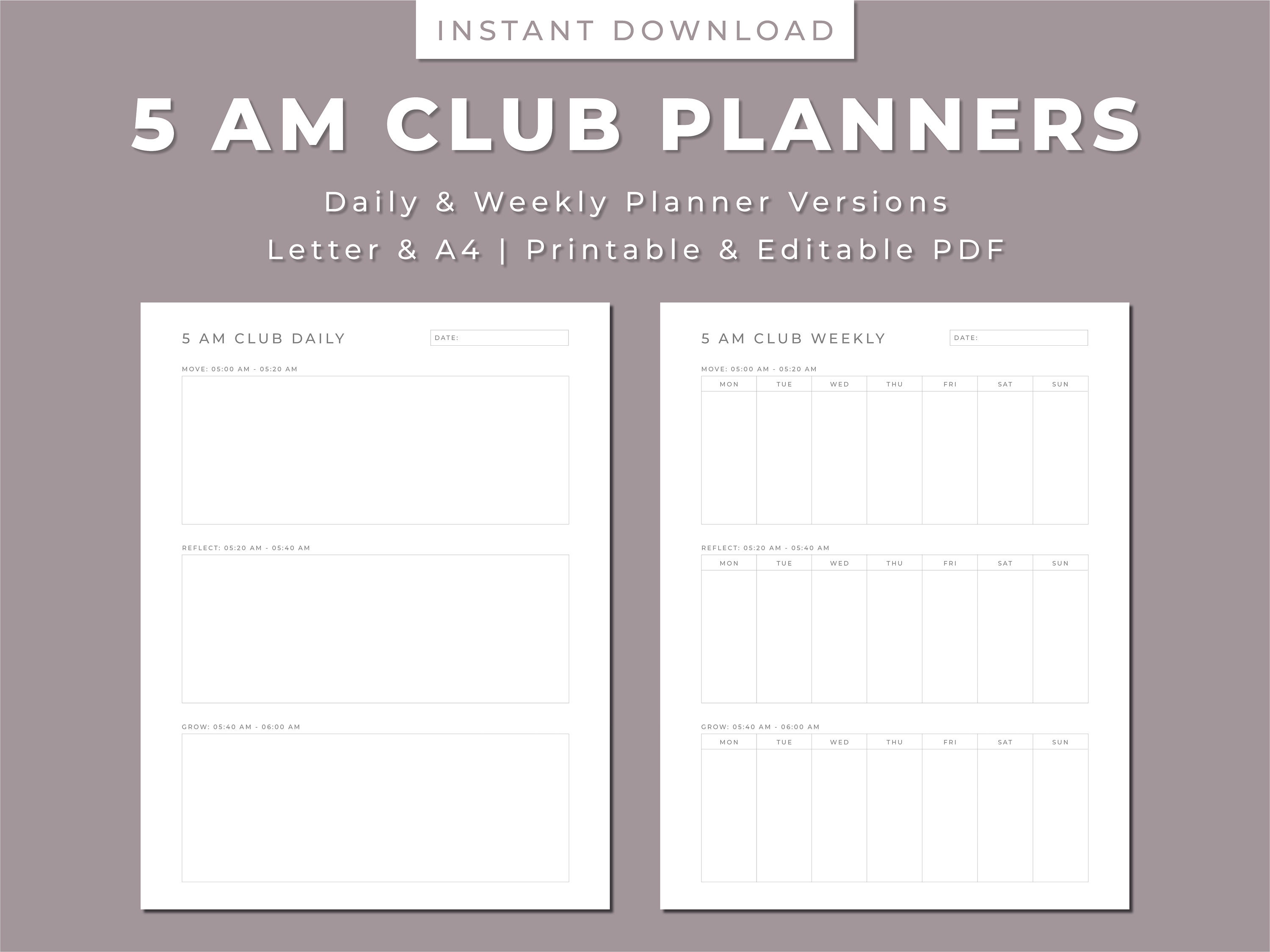 5 AM Club Planner Printable Daily and Weekly Habit Tracking - Etsy