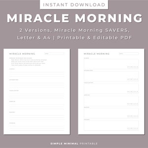 Miracle Morning Imprimible, Planificador y Rastreador de Hábitos, Rutina Matutina, Imprimible y Editable, Carta/A4, Descarga Instantánea PDF