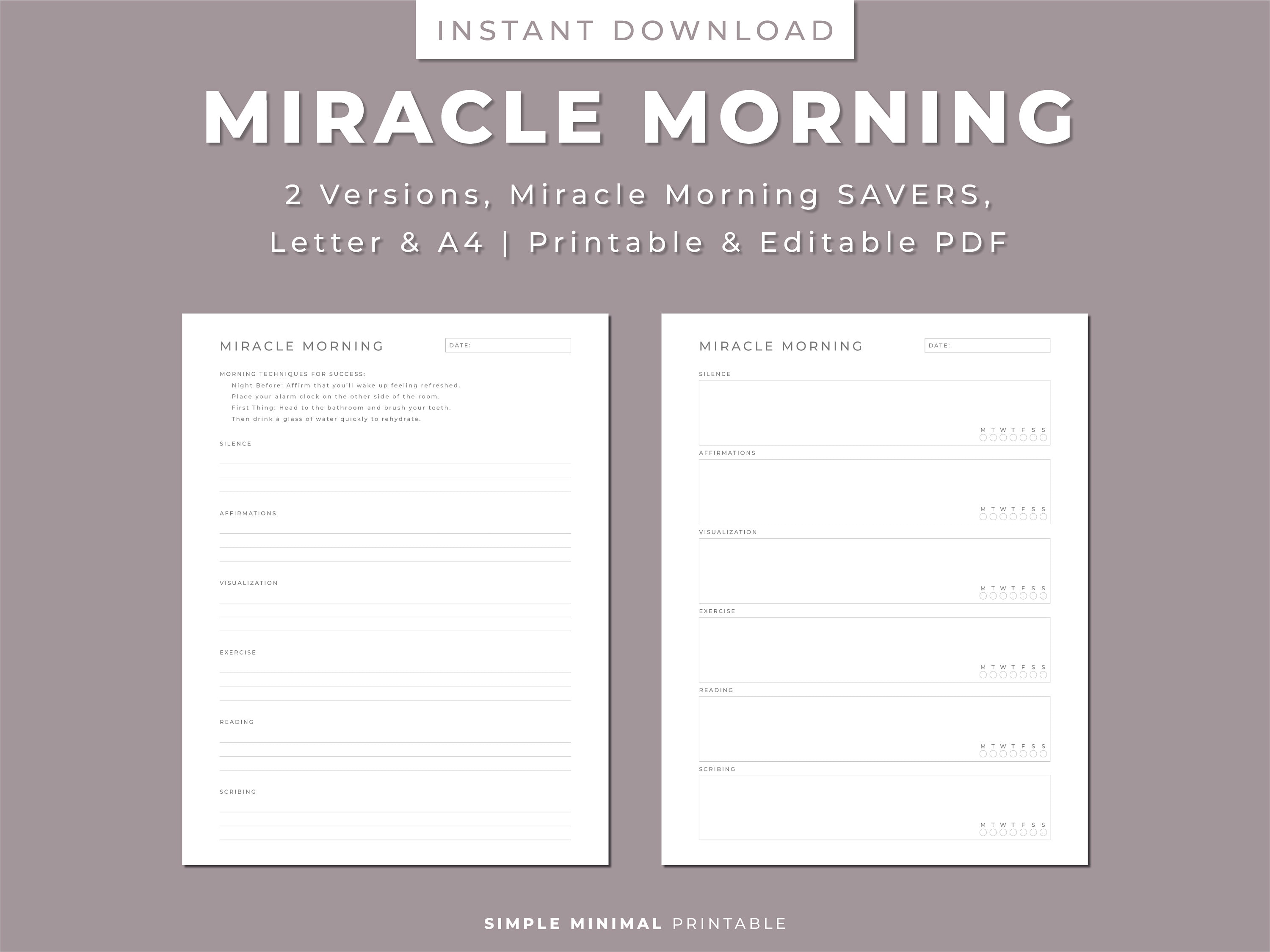 Miracle Morning Printable, Planner and Habit Tracker, Morning Routine