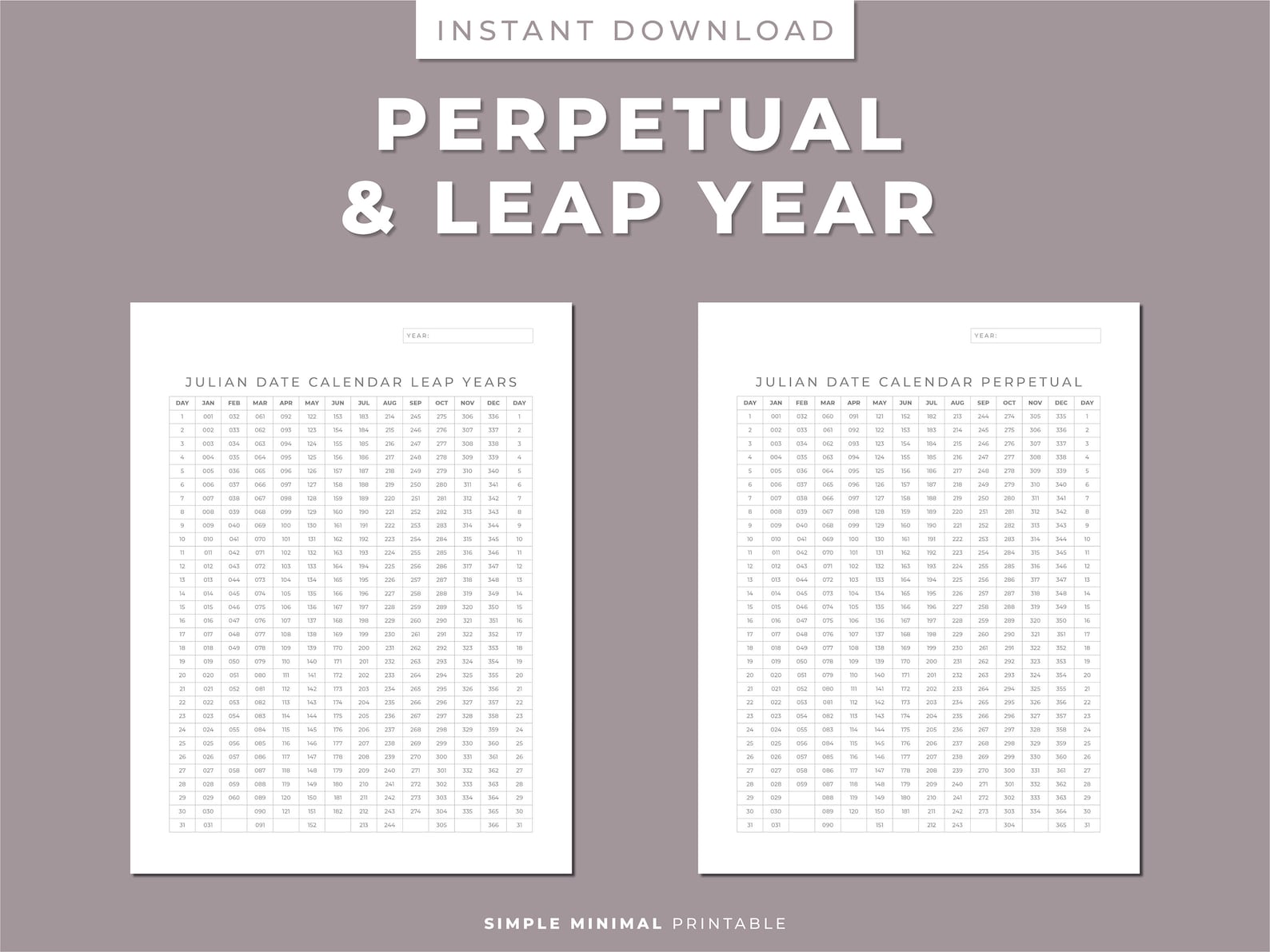 Julian Date Calendar, Project Management, Perpetual/leap Yr