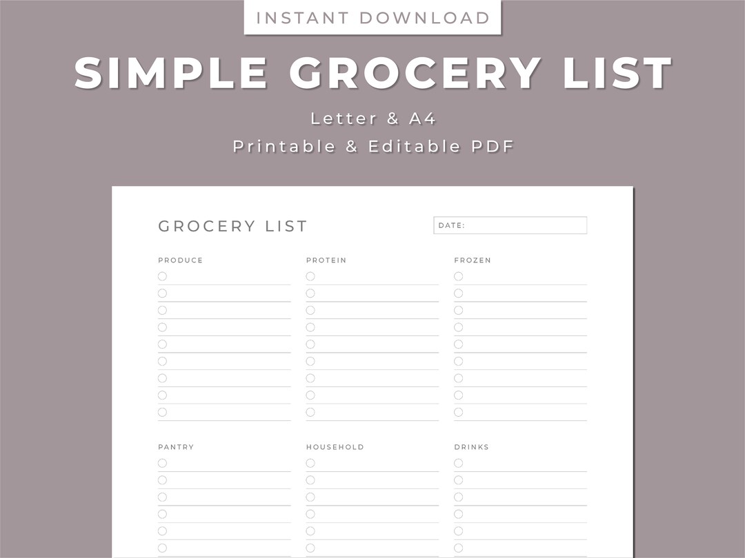 Grocery List Printable Template Grocery Planner Food Shopping List Instant Download Grocery List Printable Template Grocery Planner Food Shopping List Instant Download
