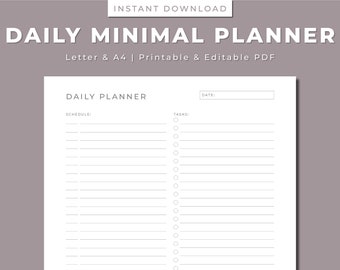 Minimal Daily Planner: Printable Schedule, To-Do List (PDF Download)