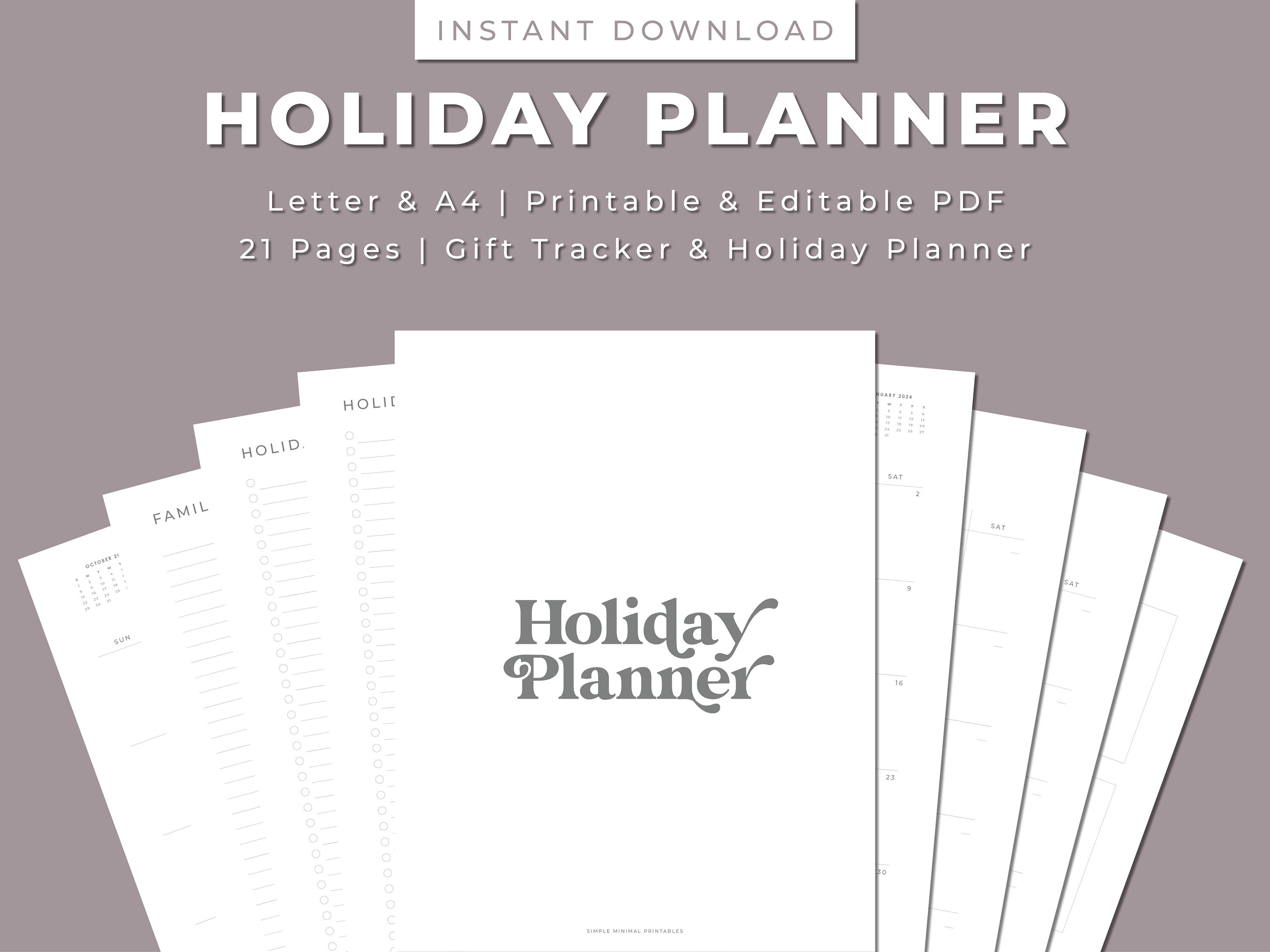 Holiday Printable Planner, Gift Tracker &amp; Holiday Planner, 21 Pages ...