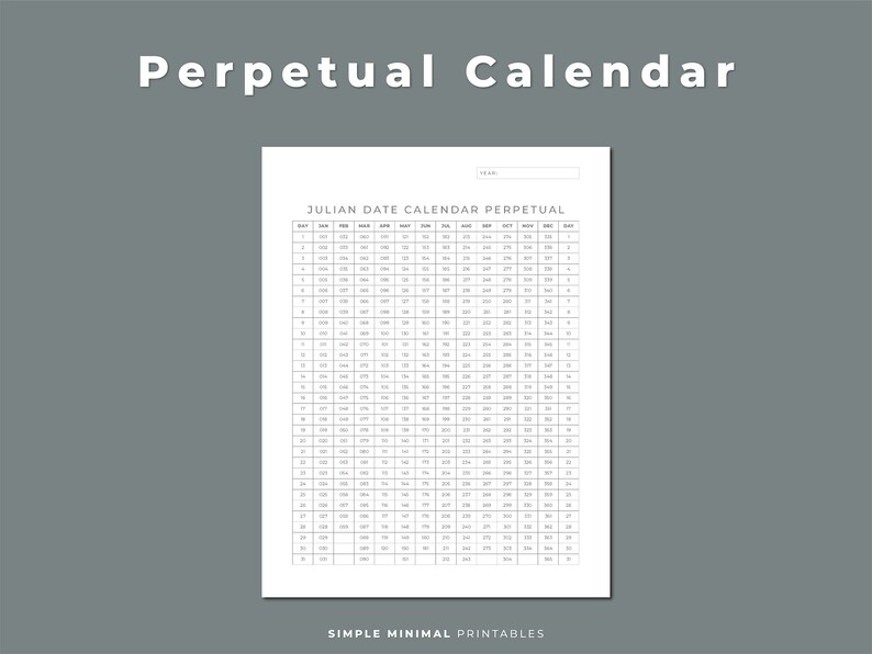 Julian Date Calendar Project Management Perpetual Leap Etsy
