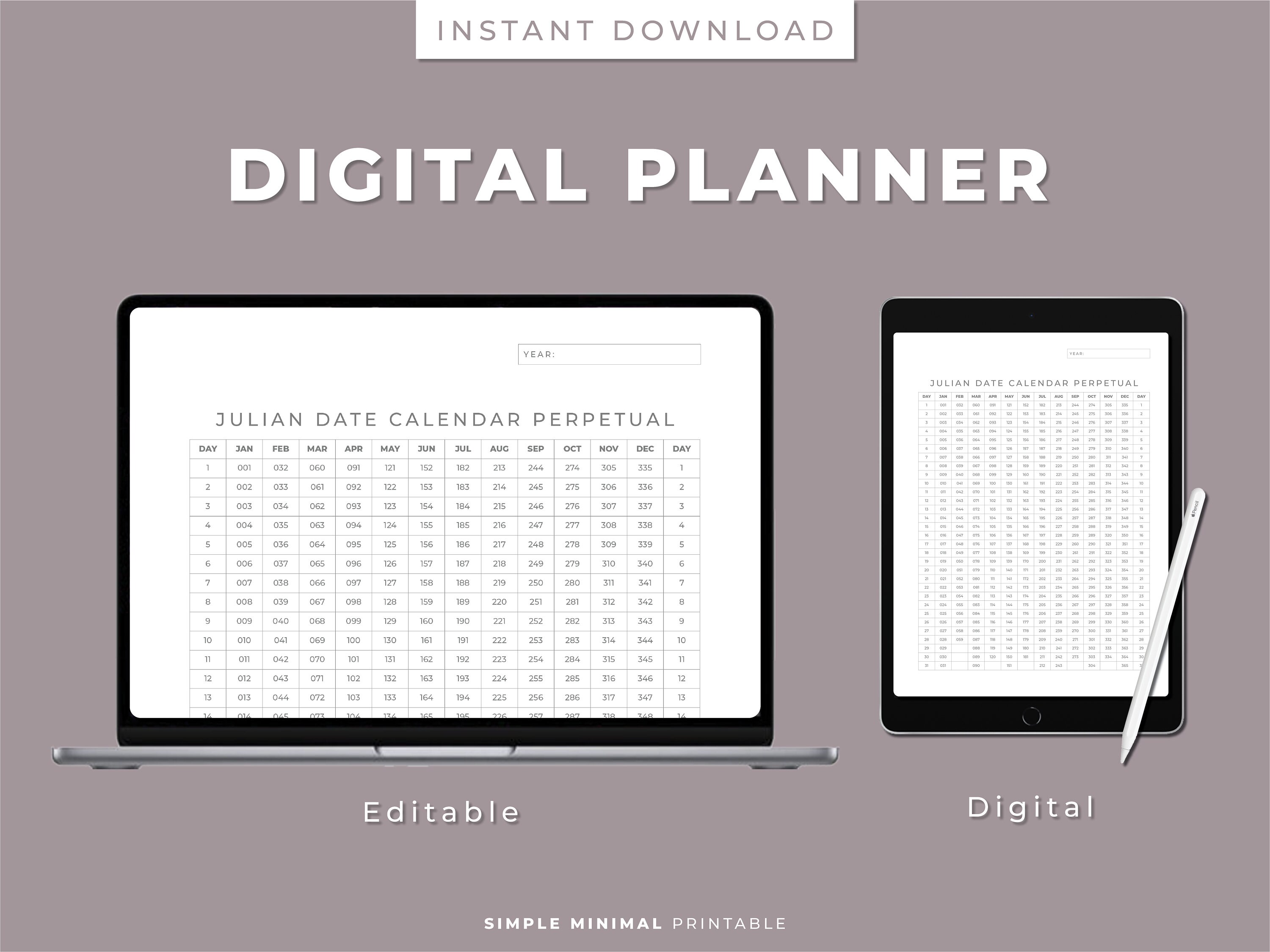 Julian Date Calendar, Project Management, Perpetual/leap Yr ...