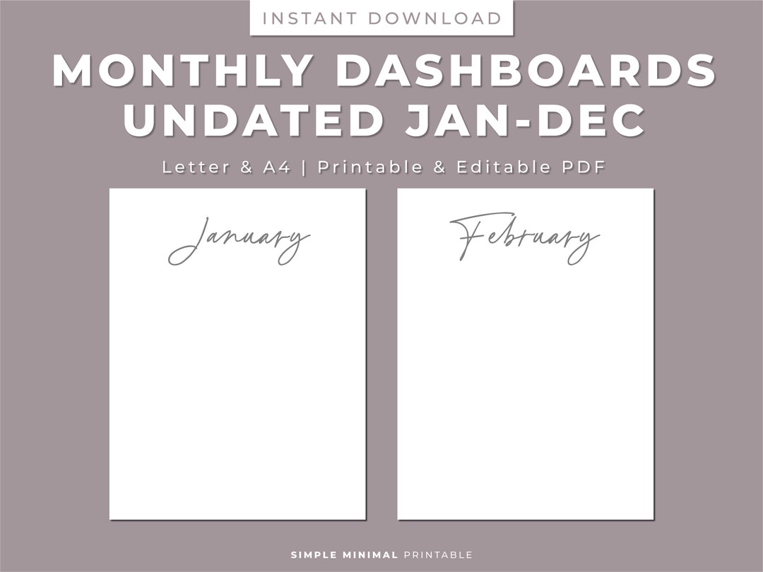 Monthly Planner Dashboards Undated Printable, Monthly Dividers, Jan-dec ...
