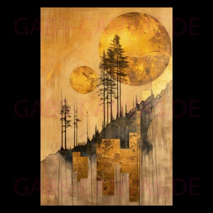 Goldene Sterne abstrakte Malerei - Leinwand - Wandbild - Poster XXL - Kunstdruck - Druck Kunst Bilder Wandbilder - Hochwertiger Kunstdruck