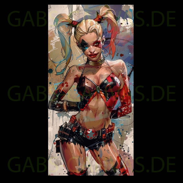 Harley Quinns Aquarellwelt - Leinwand - Wandbild - Poster XXL - Kunstdruck - Druck Kunst Bilder Wandbilder - Hochwertiger Kunstdruck