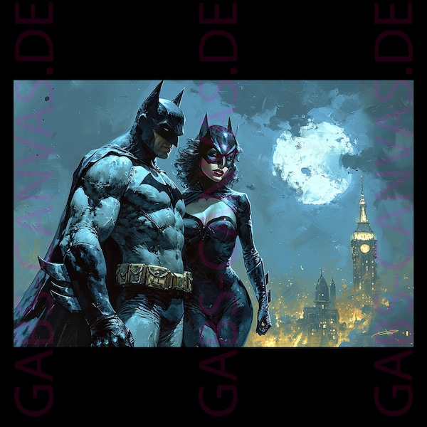 Batman & Catwoman - Leinwand - Wandbild - Poster XXL - Kunstdruck - Druck Kunst Bilder Wandbilder - Hochwertiger Kunstdruck