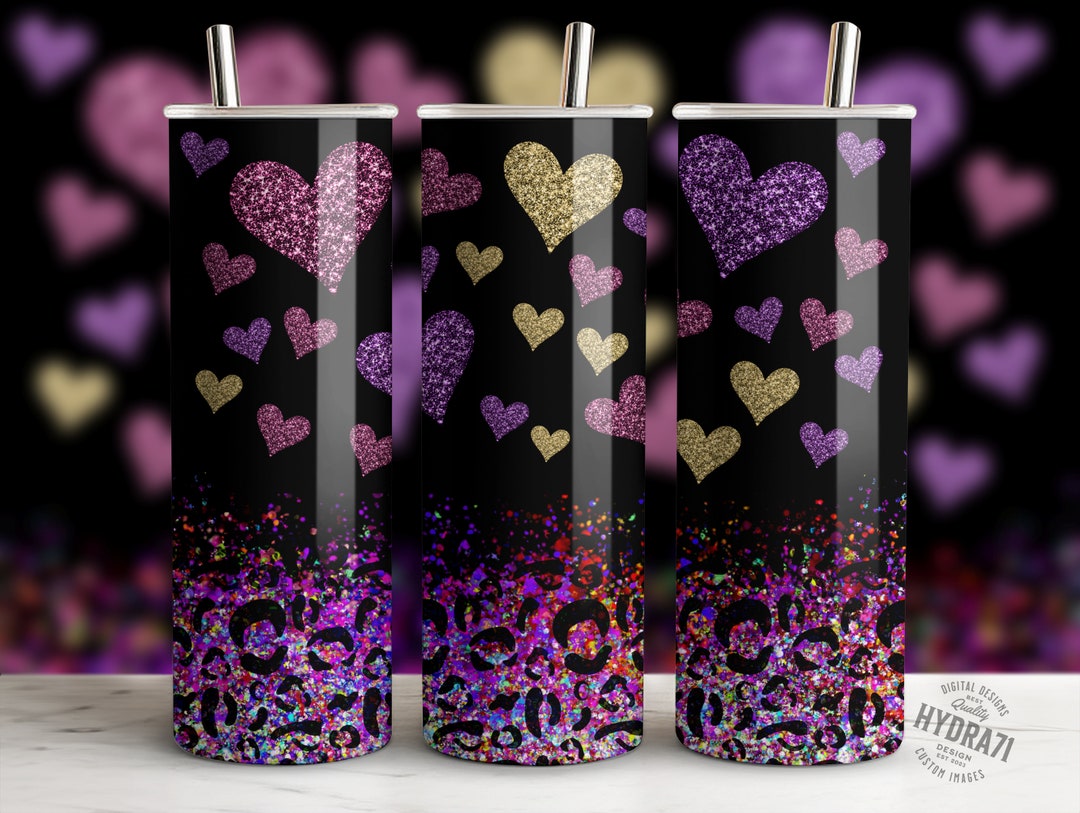 Hearts and Glitter Tumbler Design Glitter Leopard 20oz Skinny Tumbler