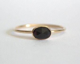 14k Gold Black Onyx Dainty Stacking Ring, Gold Minimalist Ring, Simple Onyx Ring, Silver Ring, Thin Ring Delicate Ring Gift for Her