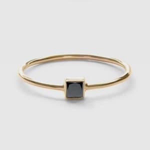 14k Gold Black Onyx Dainty Stacking Ring, Gold Minimalist Ring, Simple Onyx Ring, Sterling Silver Ring, Thin Ring Delicate Ring Gift for Her