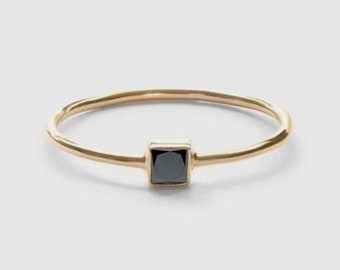 14k Gold Black Onyx Dainty Stacking Ring, Gold Minimalist Ring, Simple Onyx Ring, Sterling Silver Ring, Thin Ring Delicate Ring Gift for Her