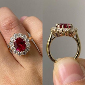 Natural Red Ruby Engagement Ring 4ct Emerald Cut Vintage Rose Gold Engagement Cluster Ring Moissanite Bridal Rings Promise Rings Anniversary