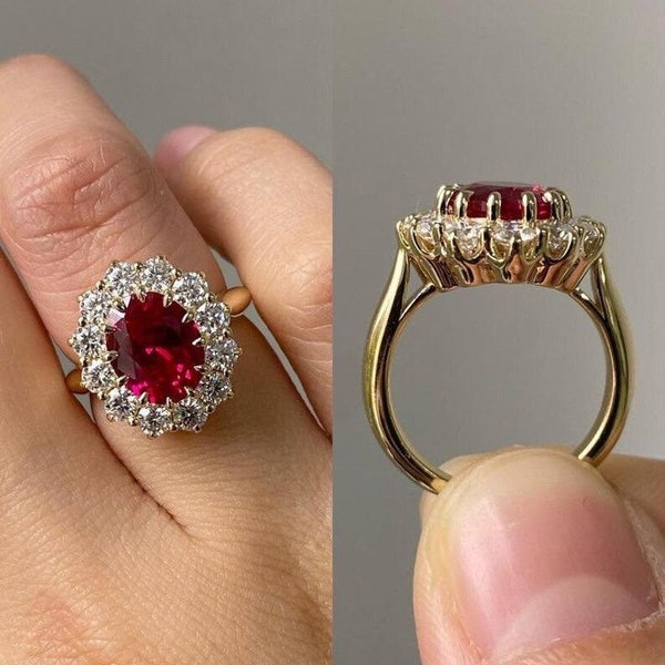 Bague de fiançailles rubis rouge naturel 4 carats taille émeraude vintage bague de fiançailles en or rose, bagues de mariée moissanite, bagues de promesse, anniversaire