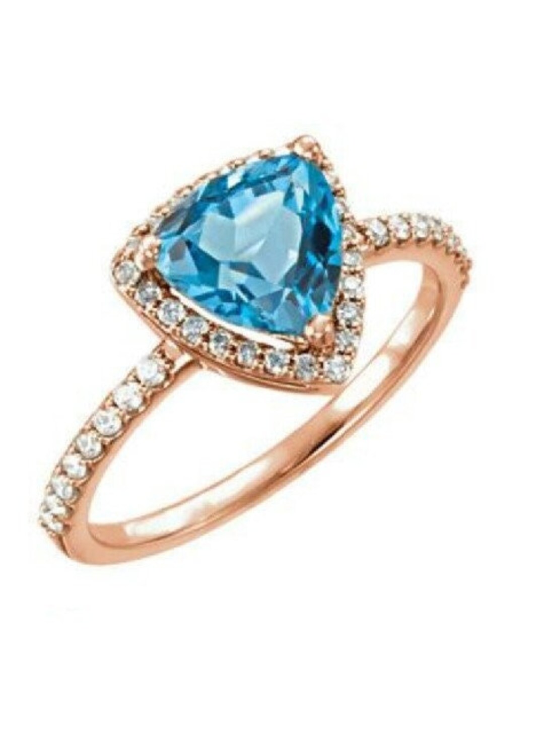 Vintage Swiss Topaz Engagement Ring Trillion Cutantique Rose Gold Blue Topaz Wedding