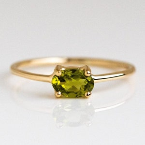 14k Gold Natural Peridot Dainty Stacking Ring, Gold Minimalist Ring, Simple Ring, Sterling Silver Ring, Thin Ring Delicate Ring Gift for Her