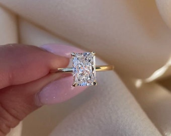 3 CT Radiant Cut Moissanite Engagement Diamond Ring Bridal Set Gift For Her Wedding Band Promise Ring.