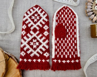 Handmade Knitted Norwegian Selbu Mittens