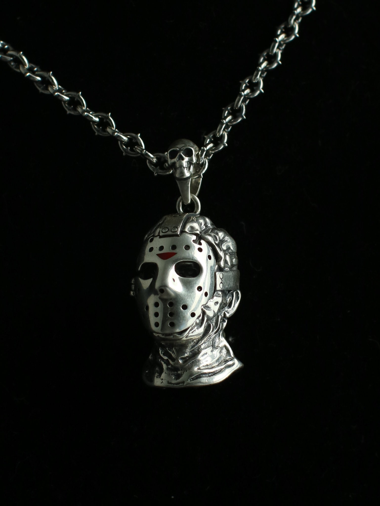 アクセサリー HELLRAZOR necklace Sterling Silver FIZIZDH Men's Stainless Steel Jason's Mask Hollow Openwork Pendant