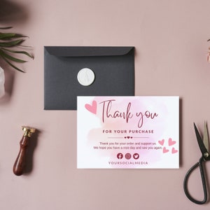 Cartão de desconto simples editável - Cartão rosa - Cartão de agradecimento - Cartão DIY - Modelo Canva