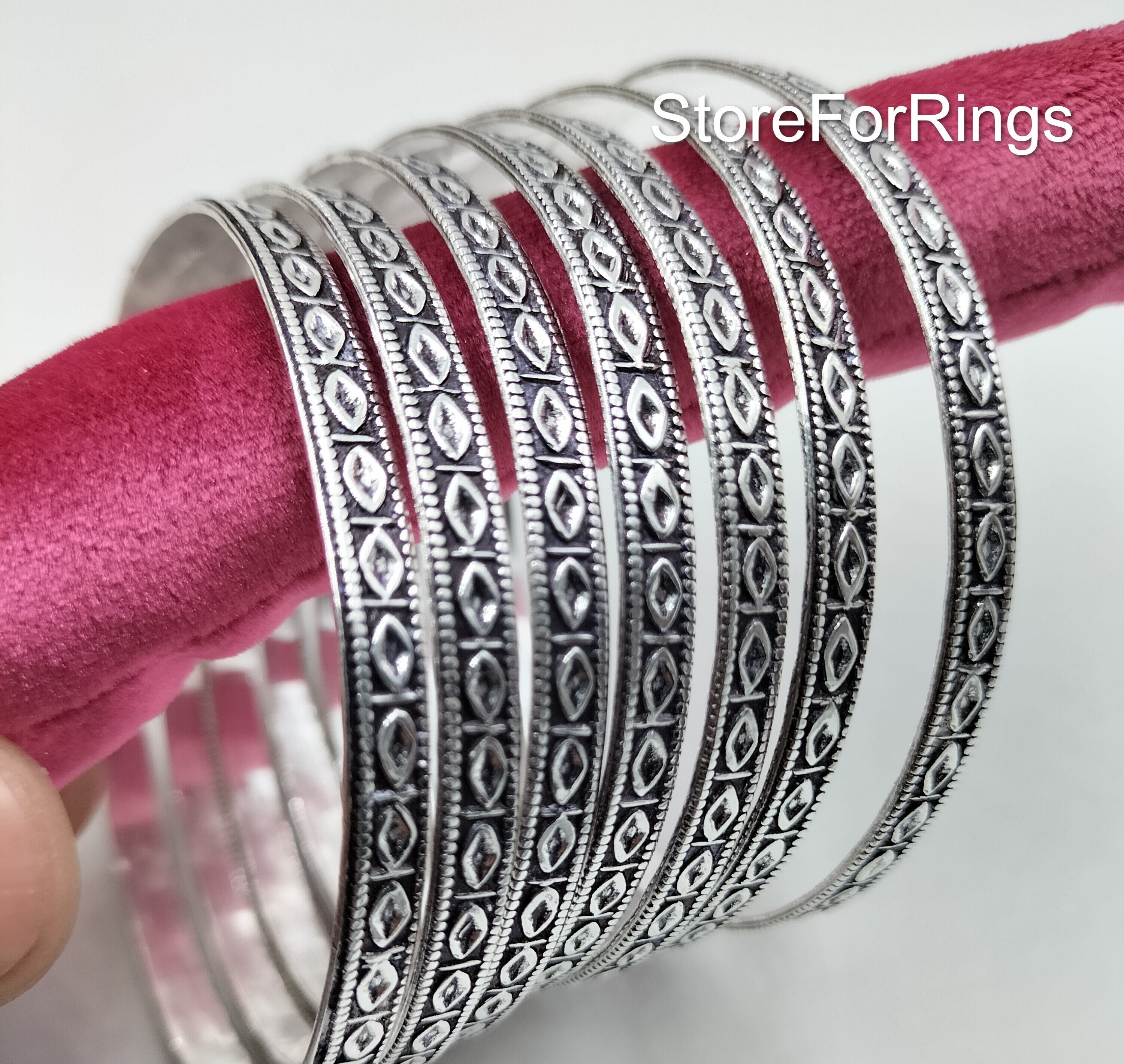 Oxidized Silver Bangles Set: Thin Boho Stackable Indian Jewelry - Etsy