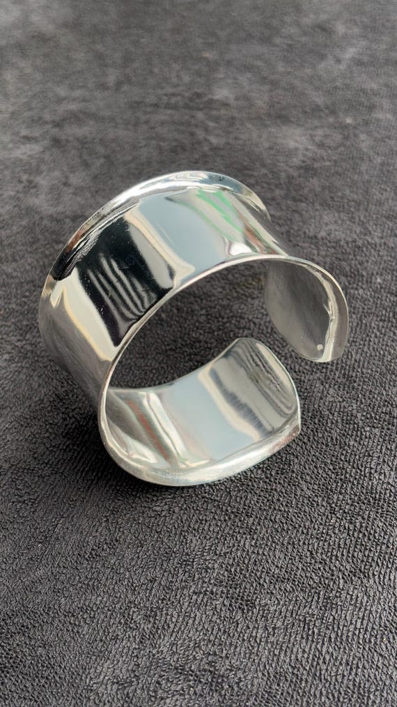 925 Sterling Silver Wide Cuff Bracelet - Minimalist Adjustable