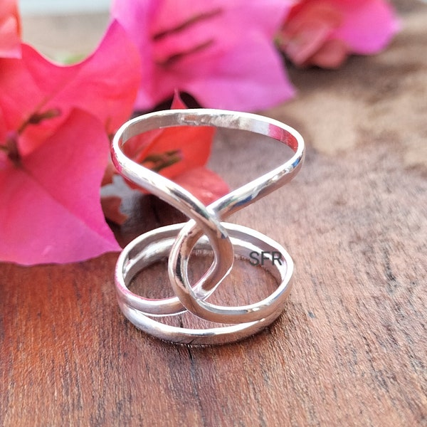 Große silberne Knoten-Daumenringe für Frauen – Statement-Ring – Geschenk für Sie – einzigartiger Ring – zierlicher, grob gewebter Ring – Geschenk zum ersten Muttertag