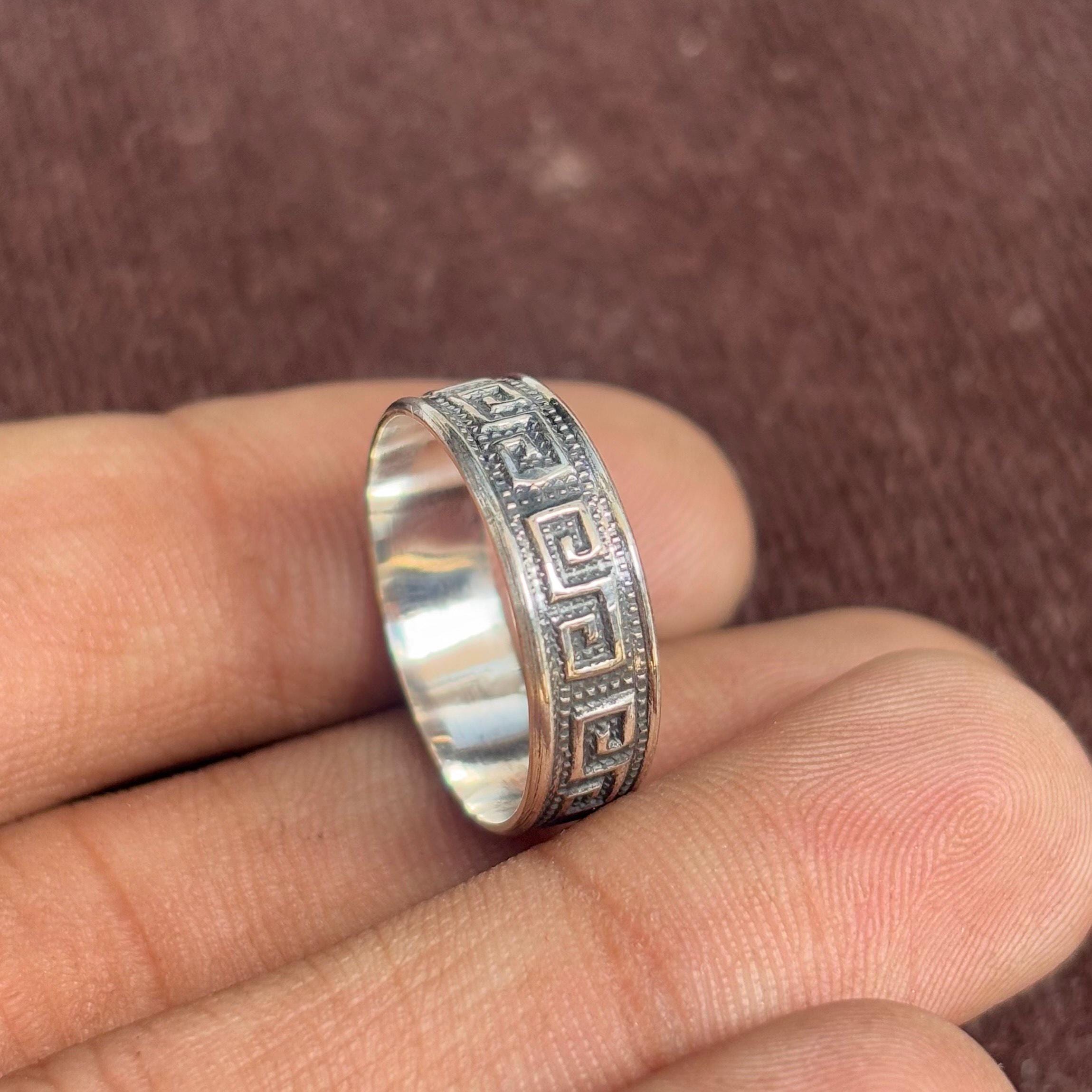Sterling Silver Greek Key Band Ring – Oxidized Vintage Style
