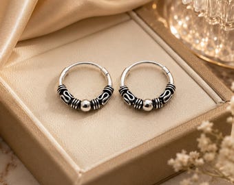 Ohrringe aus oxidiertem Sterlingsilber im Ethno-Stil, Boho-Schmuck mit Seildrehung